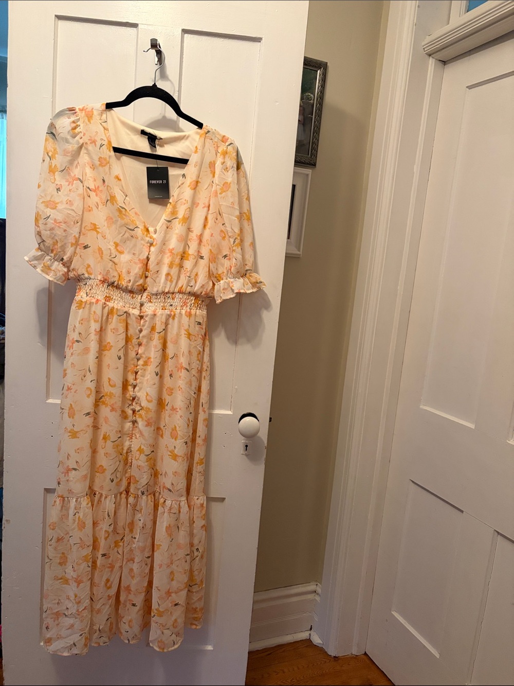 Forever 21 Cream Maxi Dress with Yellow Floral Print